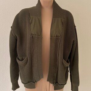 Chunky Army Green Cardigan Sweater with Patch Elbows NWOT